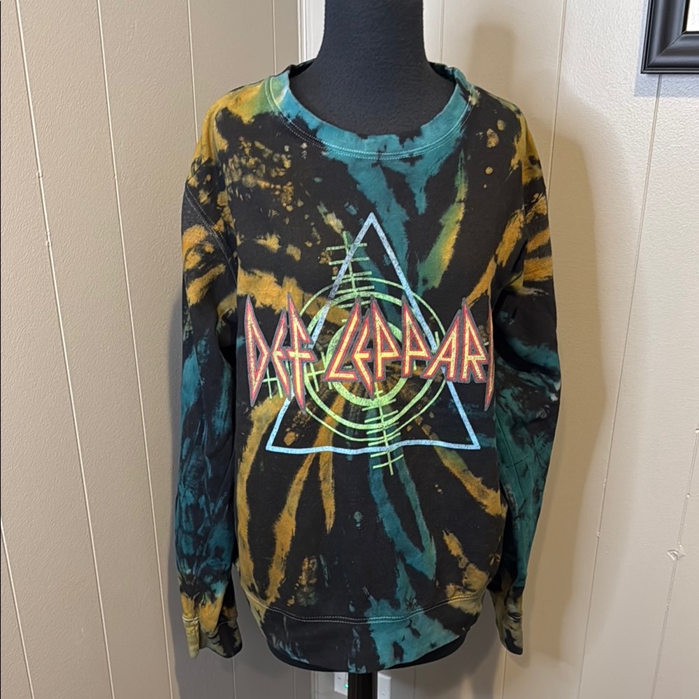 B4 Def Leopard Unisex Medium Vibrant Tie-Dye Crewneck Sweater